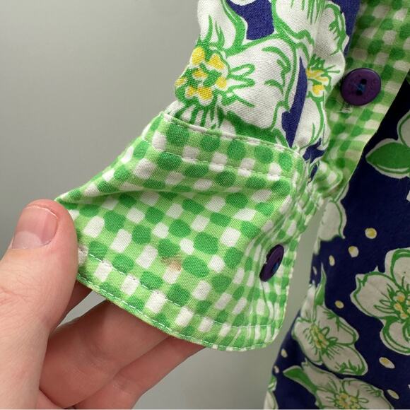 White Label Lilly Pulitzer Blue & Green Patchwork Button Front Shirt Dress Sz M - Picture 8 of 12